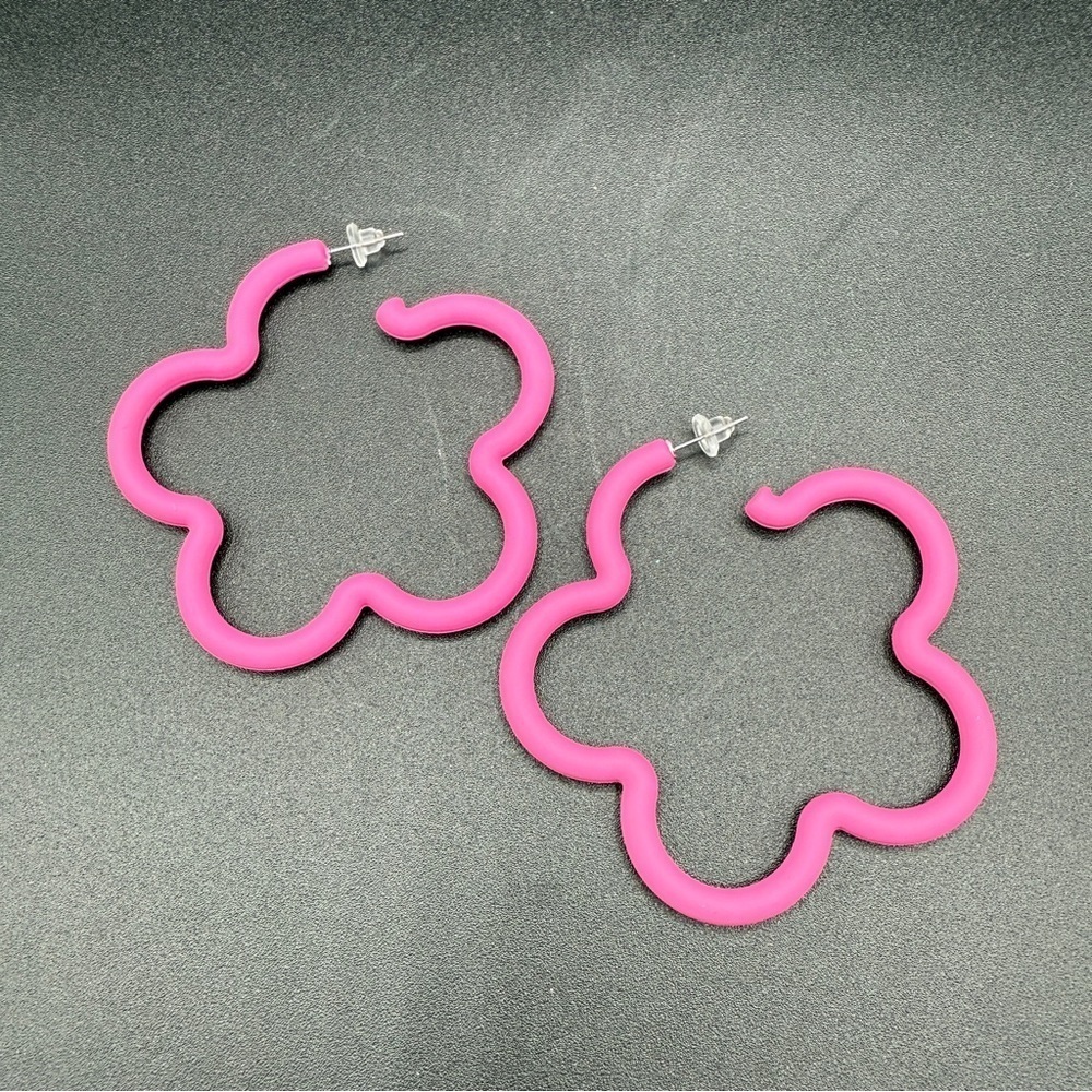 Pink Flower Hoop Earrings - Matte Geometric Y2K Party Earrings